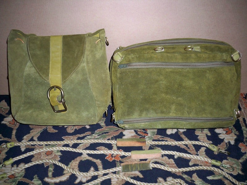 Vintage 70s Hartmann Green Suede Leather Nautical Rope Bag and Satchel
