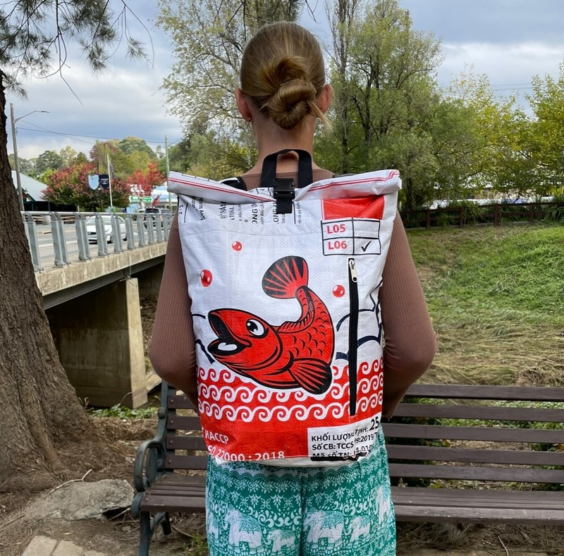 Fair Trade Fish Duffle Backpack handmade in Cambodia gallery