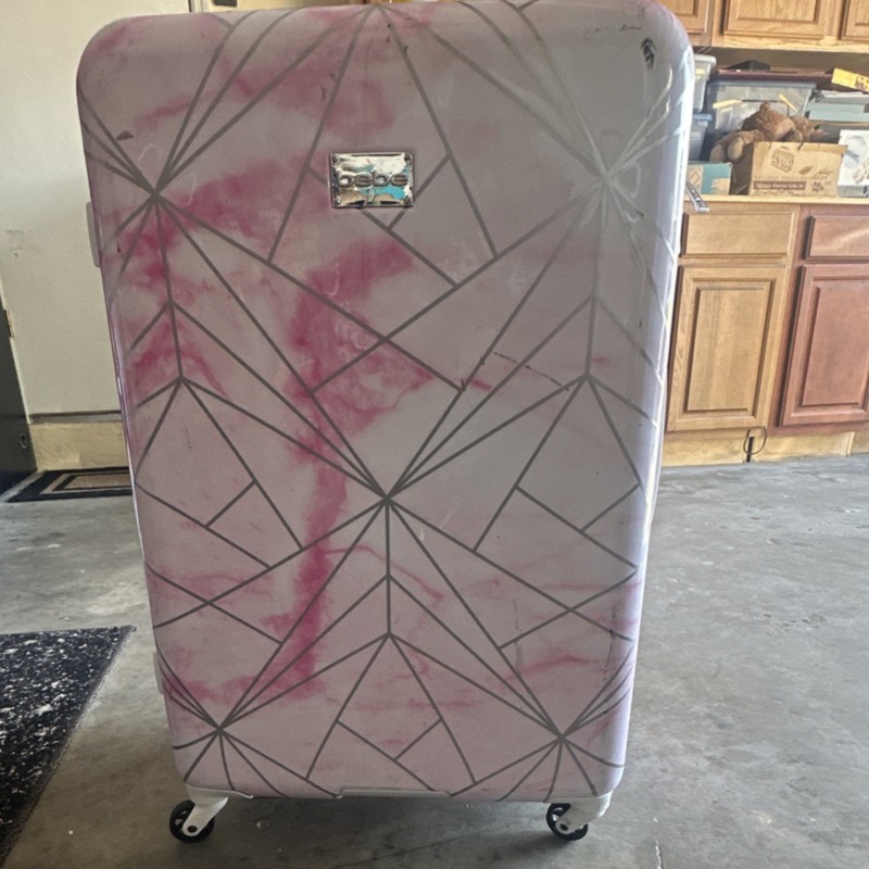 Bebe Spinner Hardcase Suitcase Pink White Gray Geometric Pattern Travel Luggage