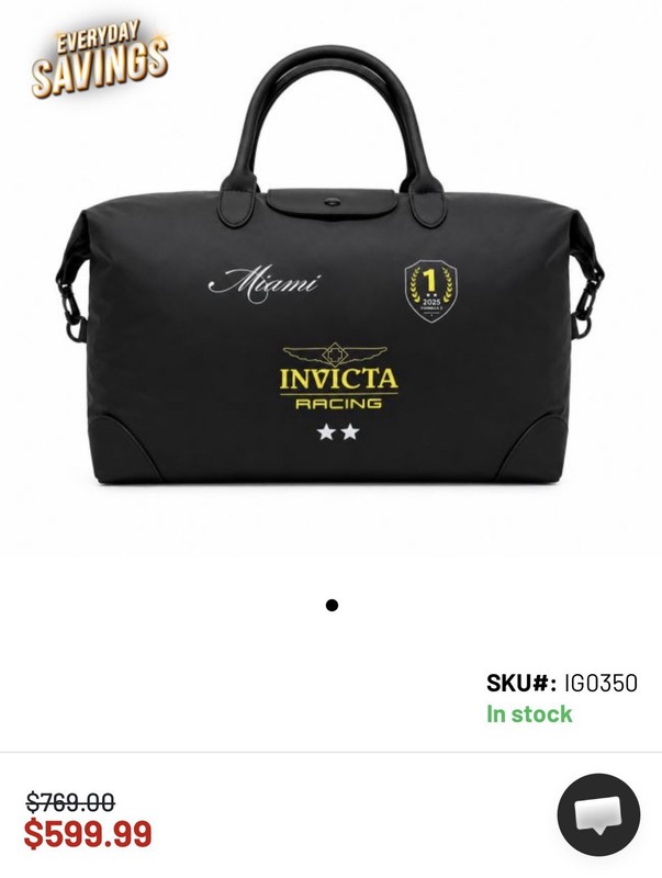 Invicta Racing Miami Limited Edition Travel Duffle Bag – Black (IG0350)