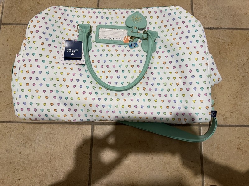 NWT Target x Roller Rabbit Disco Hearts Wave Softside Duffel Bag in White/Teal