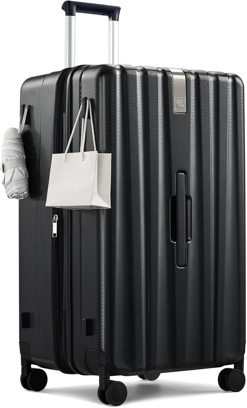 Expandable Large Suitcase 29 Inch Jet Black Hard Shell