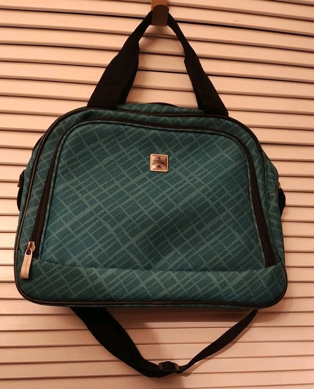 Teal Green Geometric Pattern Carry On Bag Luggage 15″by10″by5″”