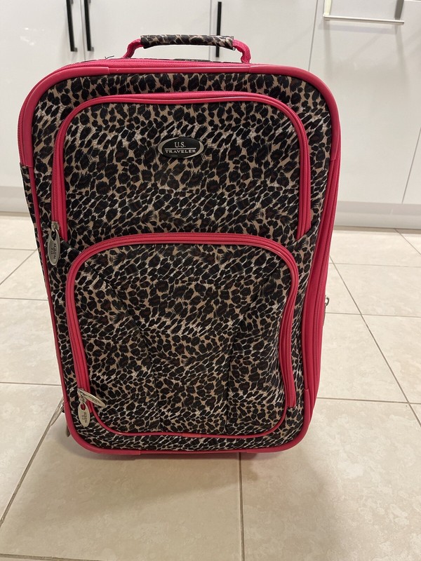 US Traveler Double Handle Rolling Suitcase Pink Leopard 20-Inch