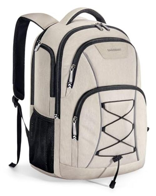 Unisex Laptop Backpack, 15.6-inch Anti-Theft, Water Resistant, with USB Beige