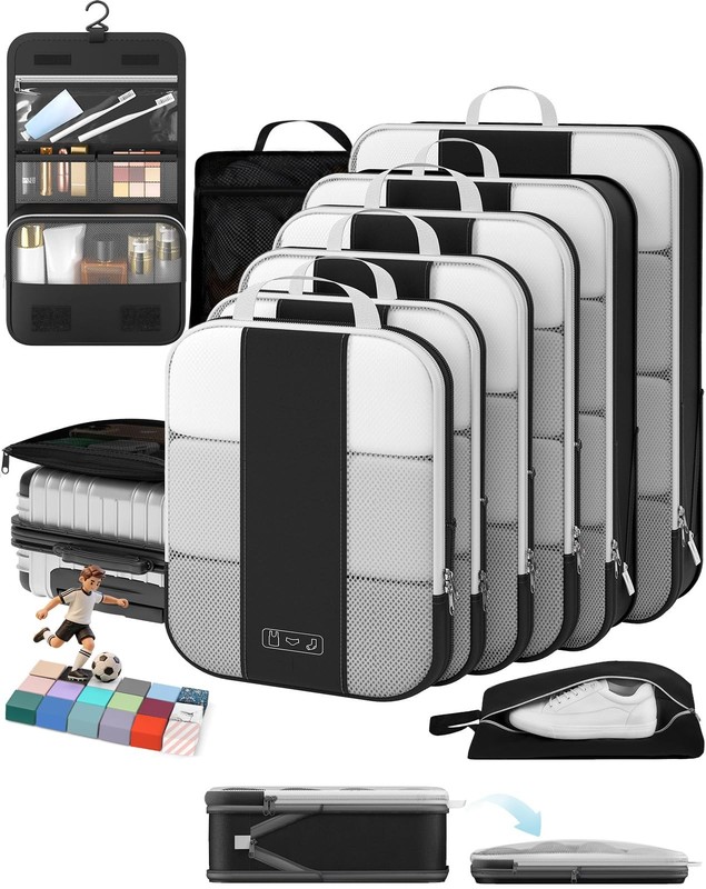 10-Pack Compression Packing Cubes for Travel Essentials,Compressible Expandab...