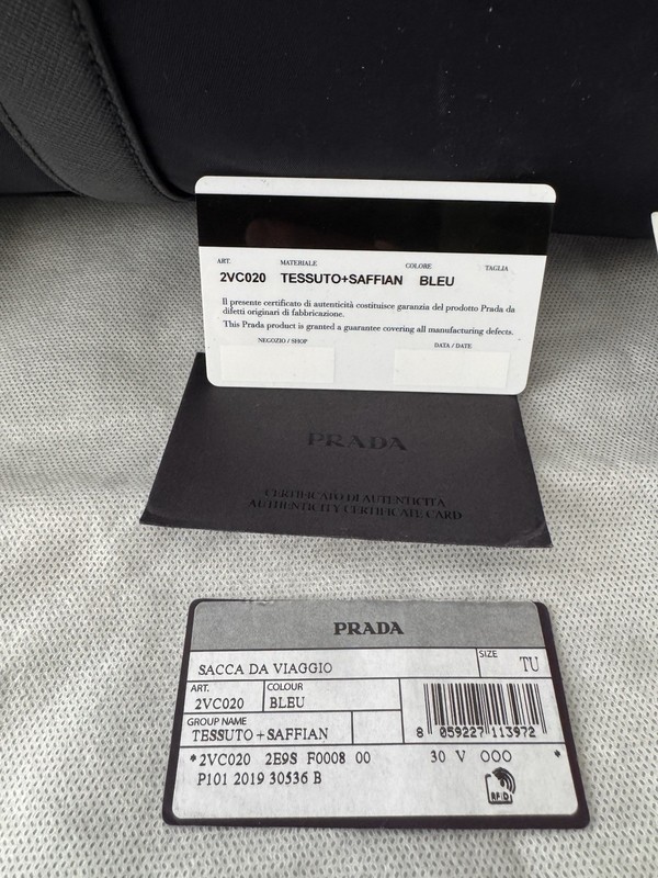 PRADA Tessuto + Saffiano Blue Solid Duffle Bag 2VC020 TU Adjustable Strap gallery