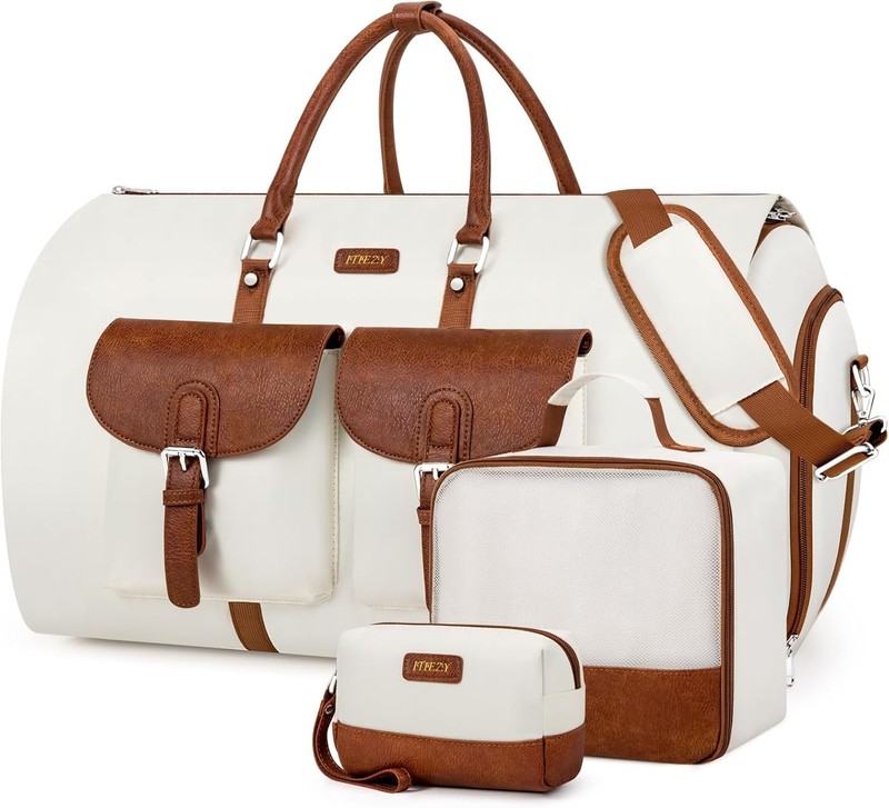 Garment Duffle Bag for Travel – Convertible Carry on A01-Off White