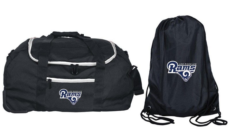 Mojo NFL * LA RAMS * 22″ Collapsible Wheeled Duffle Bag +Drawstring Sack Bag