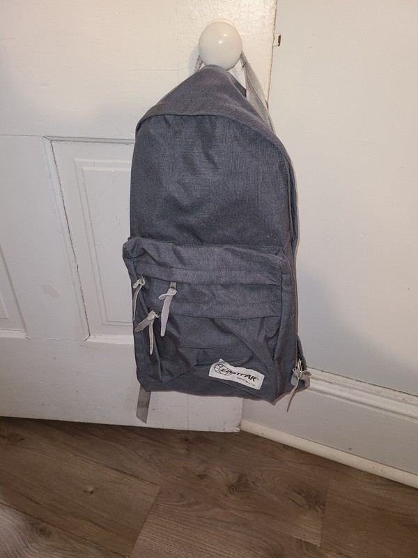 VTG Eastpak Backpack Gray Color USA Made 2 Outside Zipper Pockets