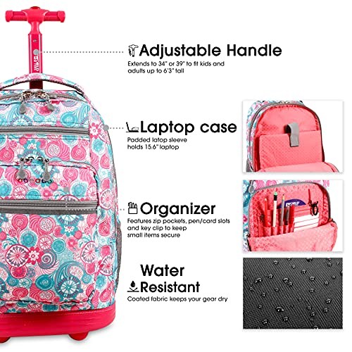 J World Sundance Laptop Rolling Backpack for Girls Boys Roller Bookbag, Blue gallery