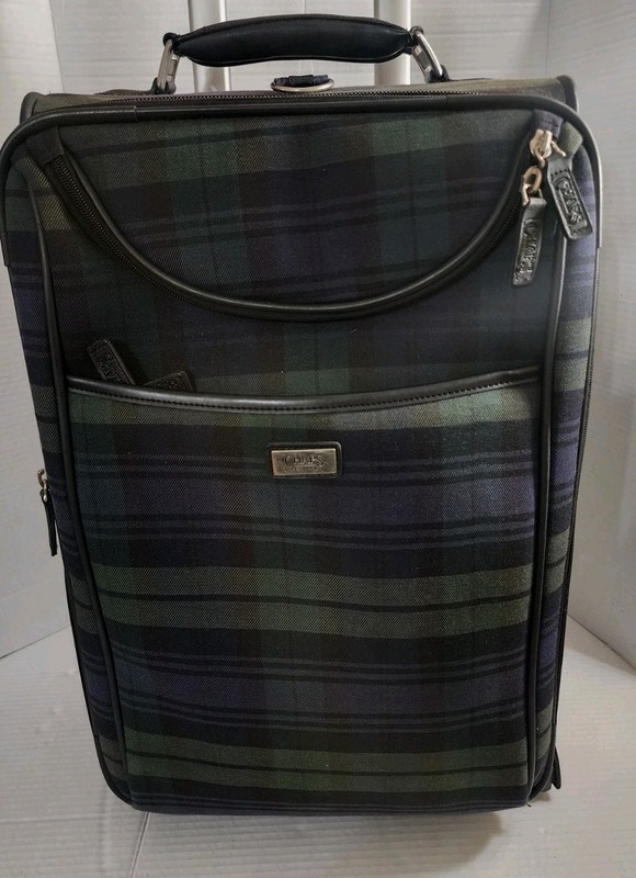 Vintage Chaps Ralph Lauren Rolling Carry On Suitcase Plaid Blue and Green