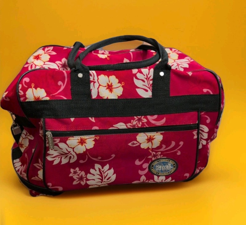 Hawaii Spirit Large Roller Duffel Bag Floral Hibiscus Tropical Red White Expands
