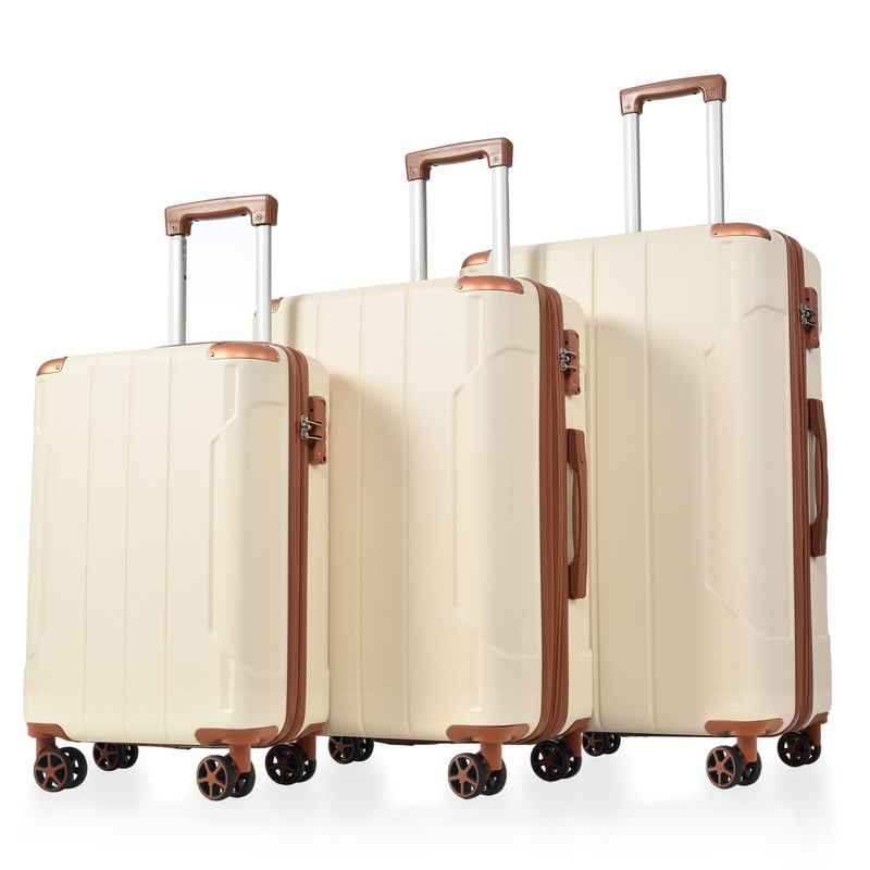 3Pcs Hardshell Expandable Luggage Set 20” 24” 28” ABS Suitcase TSA Lock White