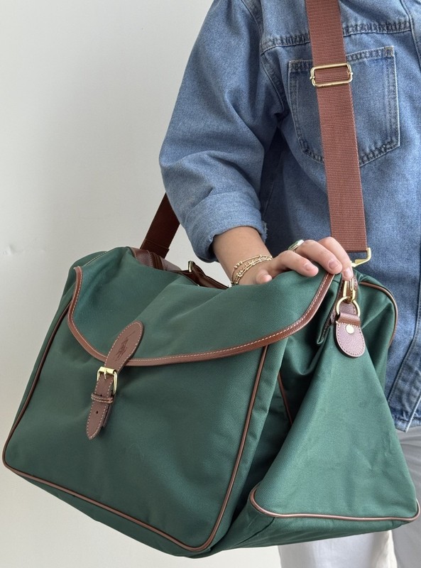 Polo Ralph Lauren Green Brown Canvas Leather Duffle Bag Adjustable Straps