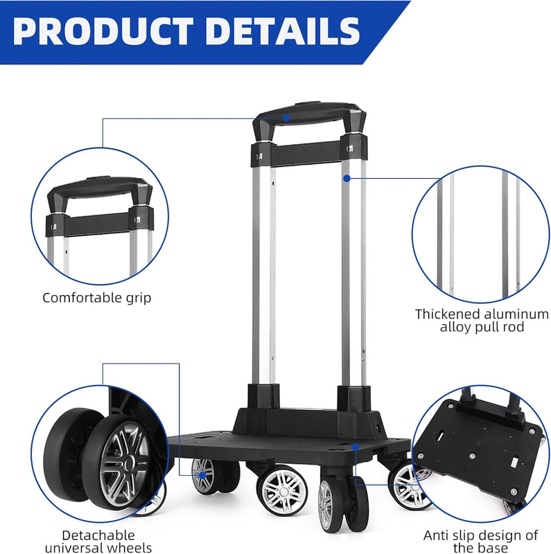 Backpack Trolley, Wheeled Folding Luggage Travel Cart Aluminum -Roller Carrier f gallery