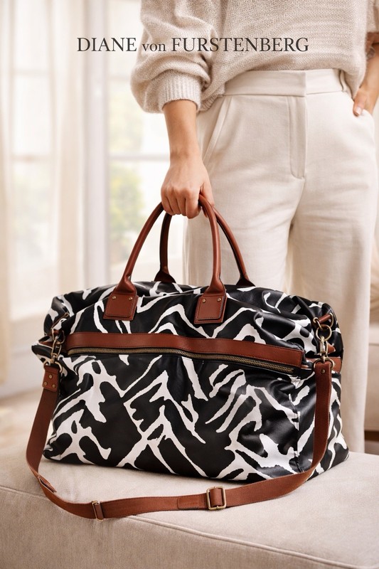 DVF Diane Von Furstenberg Weekender Duffle Bag Luggage Abstract Animal Print XXL