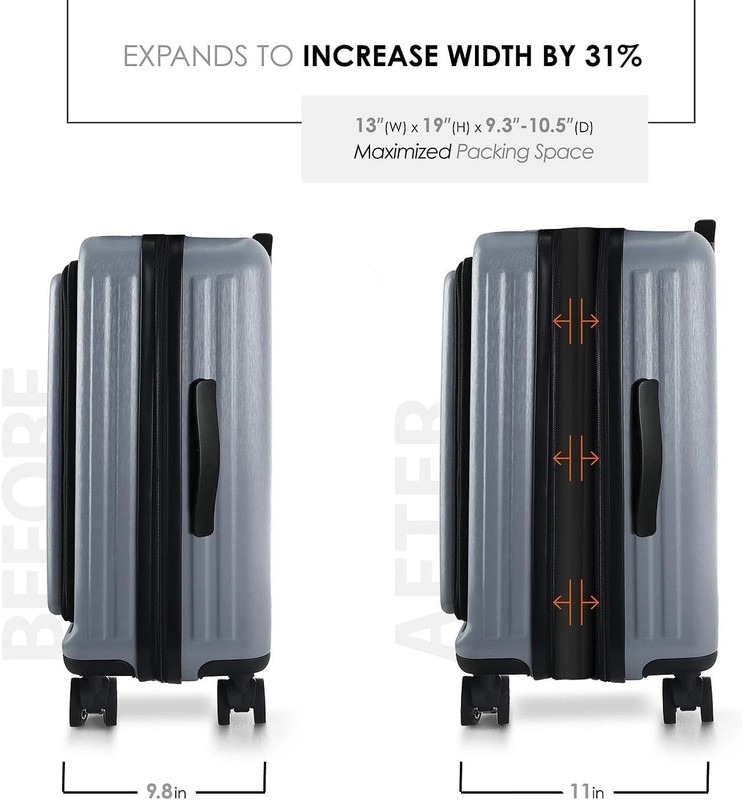 Durable Hard-shell 20 Inch Carry On Suitcase - Airline Approved Grey Luggage gallery
