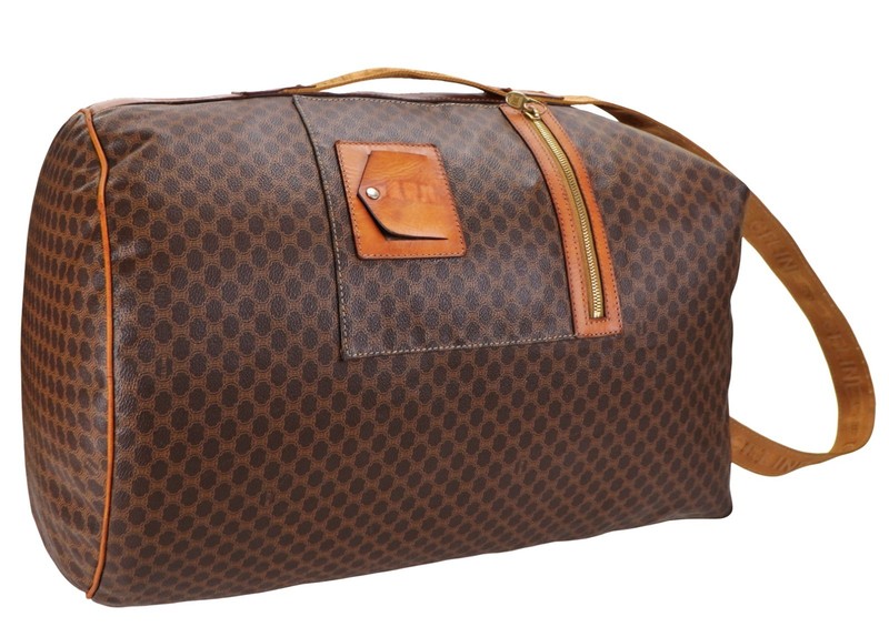 CELINE Brown Macadam Leather Duffle Overnight Weekender Sac Bag Italy Unisex gallery