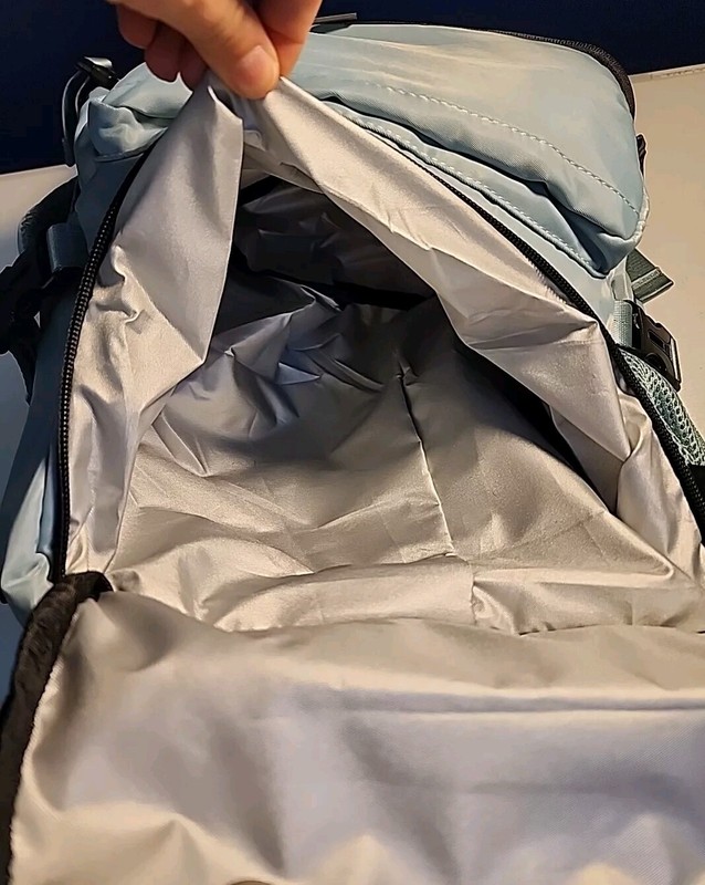 Travel backpack with multiple compartments and carrying options, light blue gallery
