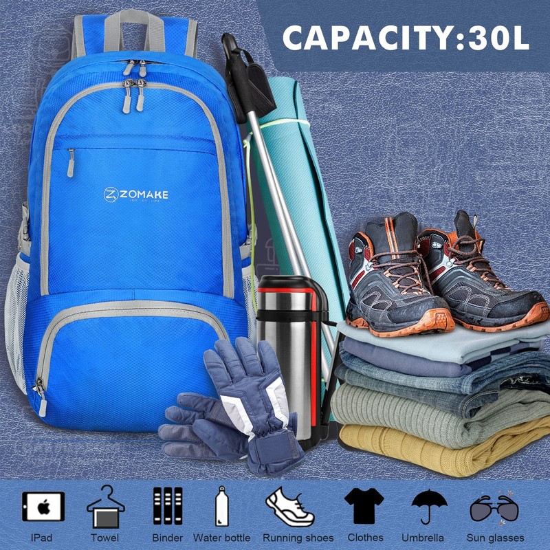 ZOMAKE Lightweight Packable Backpack 30L, Foldable Hiking Backpacks Water... gallery