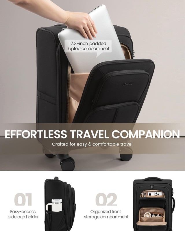 Medium Checked Luggage, 24 Inch Softside Suitcases with Spinner Wheels, Light... gallery