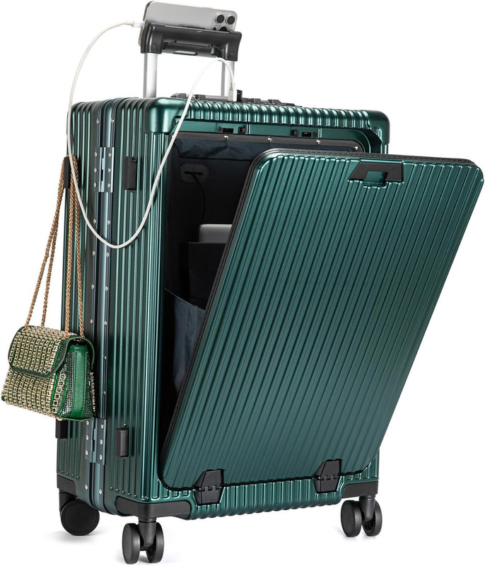 Aluminium Frame PC Hard Shell Spinner Wheels Luggage,20.8″X15″X8.7 Airline Appro