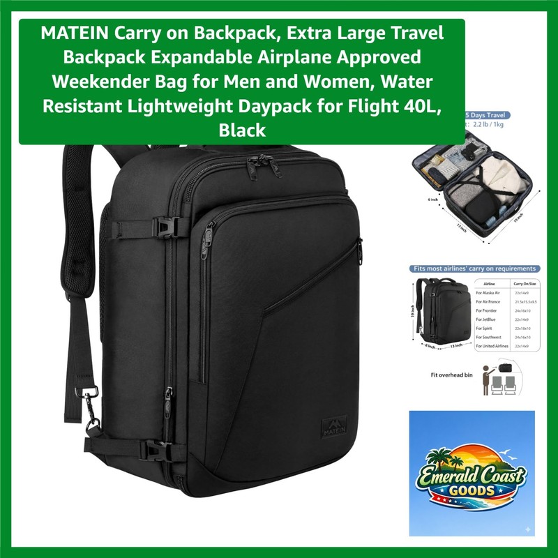 Extra Large Expandable Travel Backpack – 40L Airline Approved & Water-Resistant