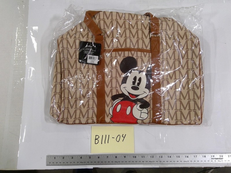 Disney Brown 19″ Tote Bag Women Mickey Mouse MM Print Soft Case Polyester