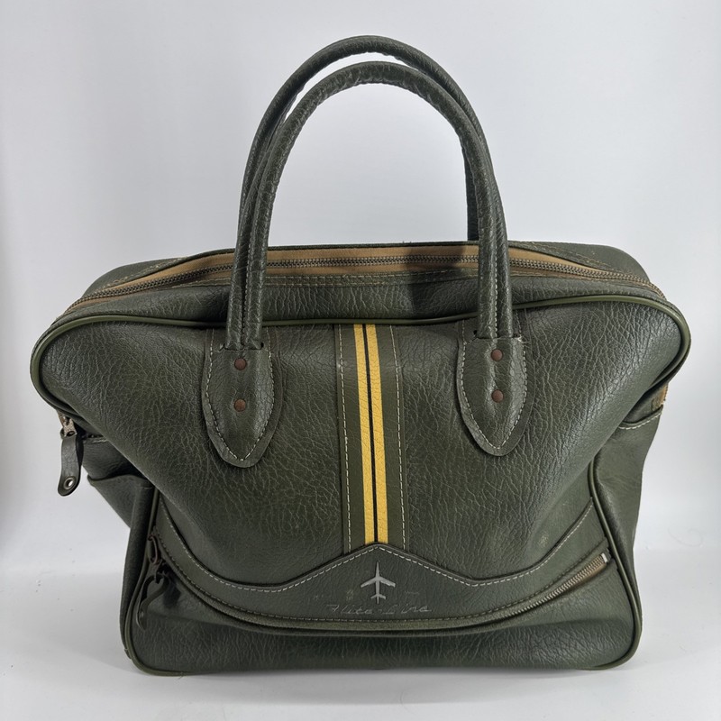 Vintage Leather Flite-Line Retro Green Flight Attendant Airline Bag