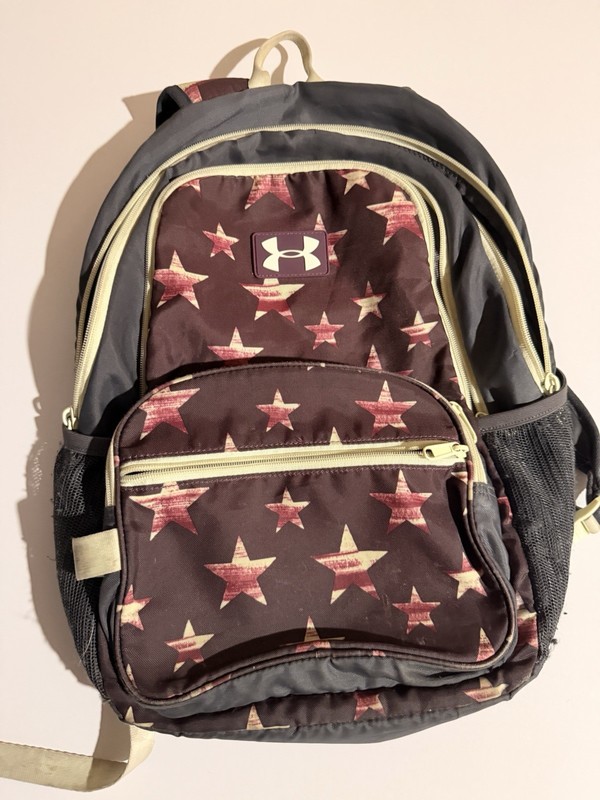 Under Armour Star Pattern Backpack 18″ Dark Red Gray Beige Adjustable Straps