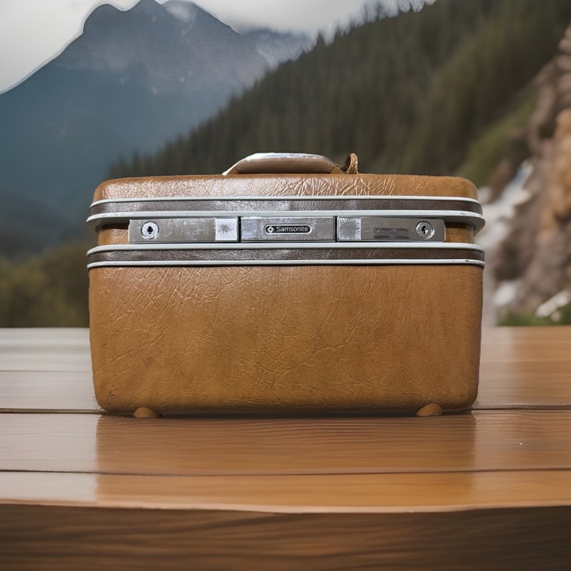 Vintage SAMSONITE Train Case Luggage Cosmetic Makeup Mirror Compartment Tag LOOK
