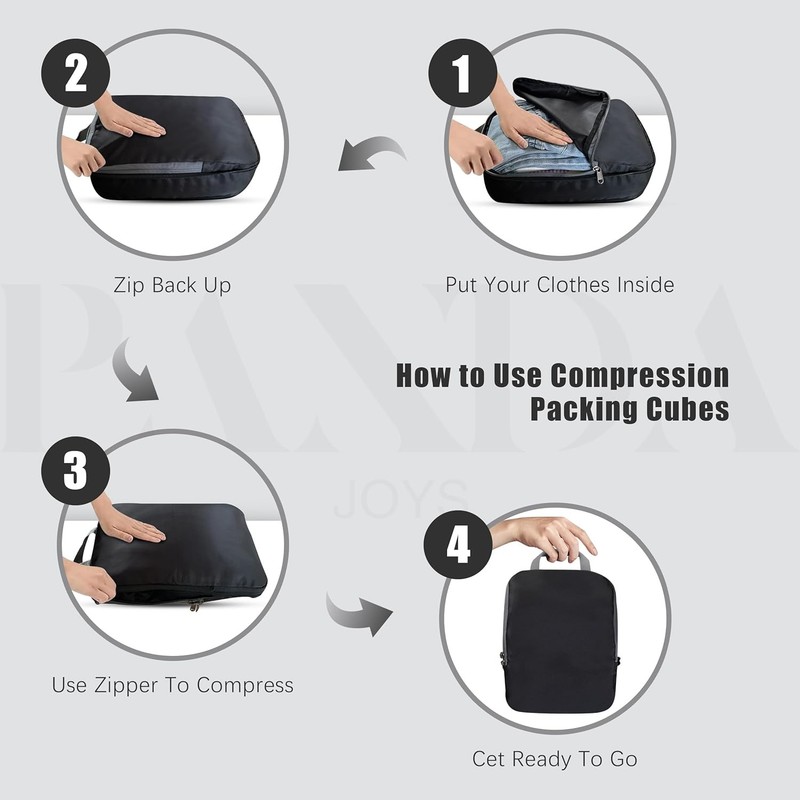 PANDA JOYS 4 Set Compression Packing Cubes Travel - Travel Accessories Expandabl gallery