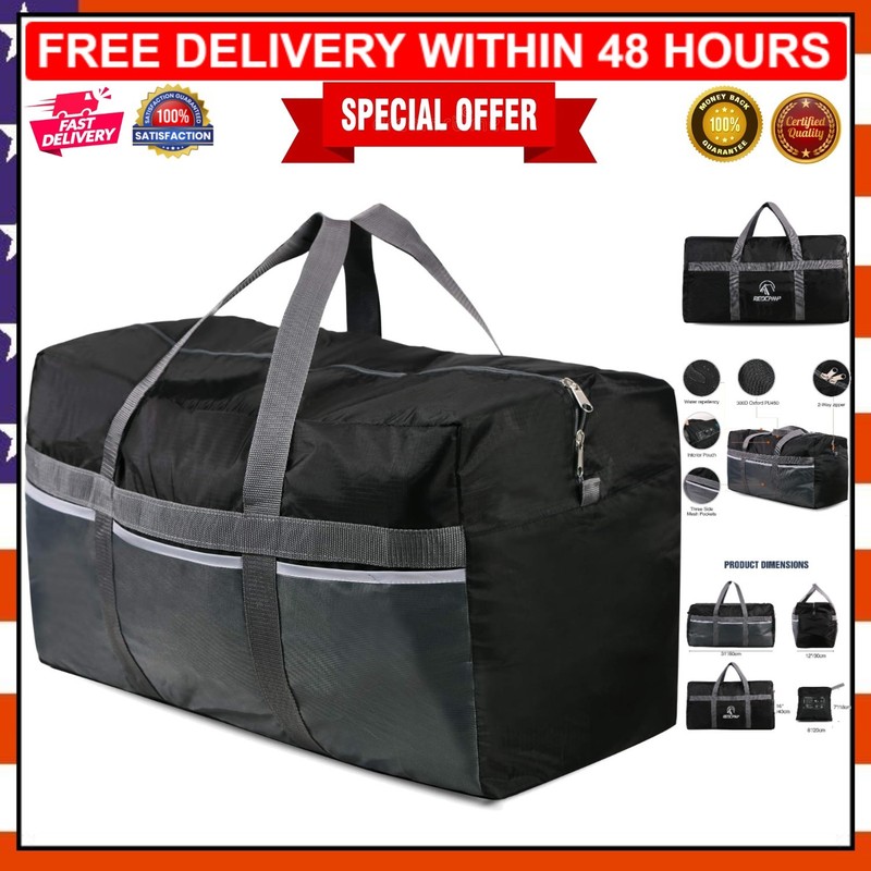 Compact & Foldable 96L Travel & Sports Duffel – Stylish Black Waterproof Bag