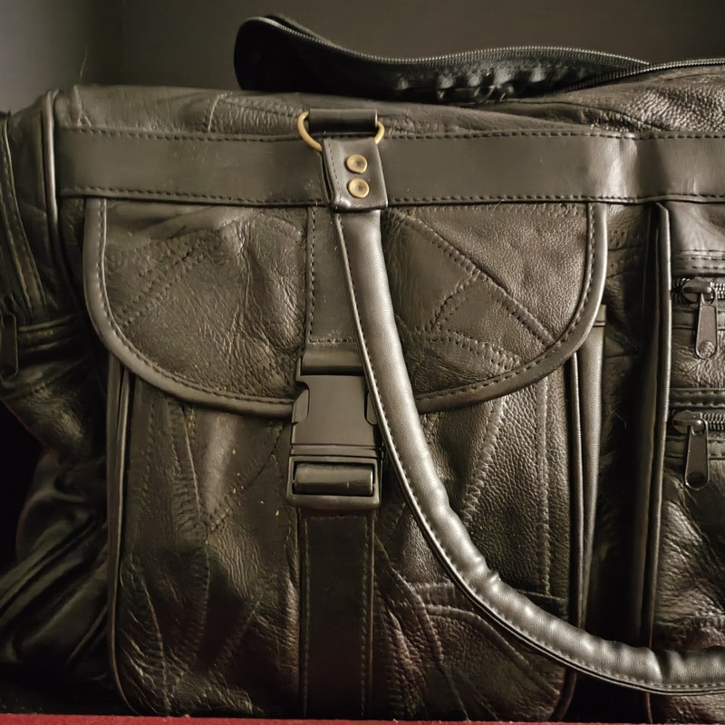 Genuine Leather Block Patchwork Large Overnight Duffle Bag Weekender Travel Gym gallery