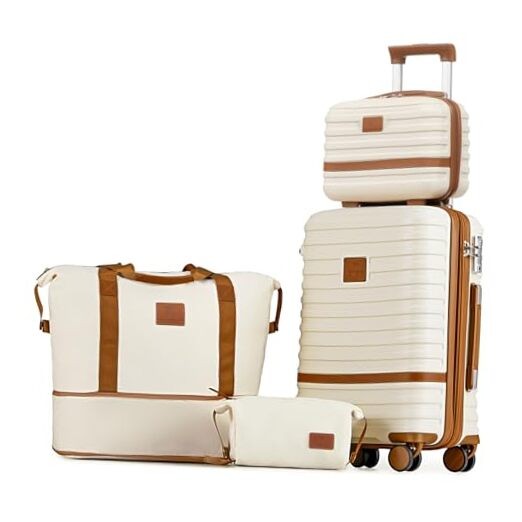 Carry On Luggage 20 Inch Expandable 4 Piece Set (13/20 Inch) White brown