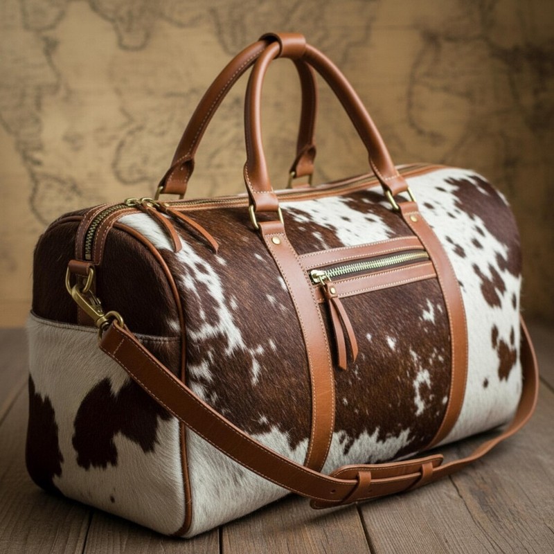 Hair-On Hide Weekender | Handmade Cowhide Leather Duffle Bag | Patchwork Travel