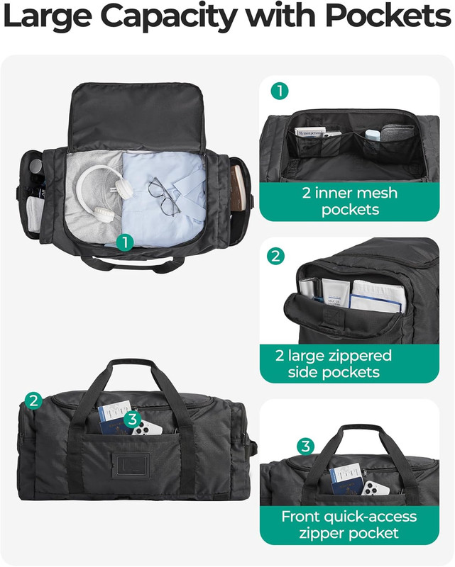 BAGSAMRT 60L Foldable Duffle Bag for Travel, Large Travel Duffel Bag for Men, 4 gallery