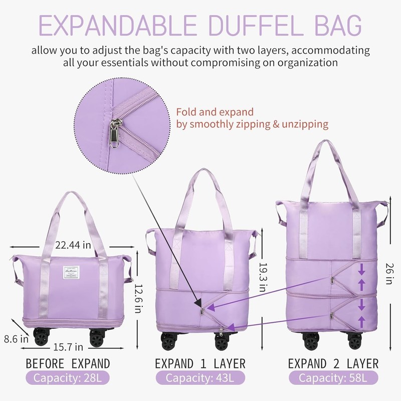 Multi-Purpose Rolling Duffle Bag, 28-58L, for Weekend Getaways + Spinner Wheels gallery