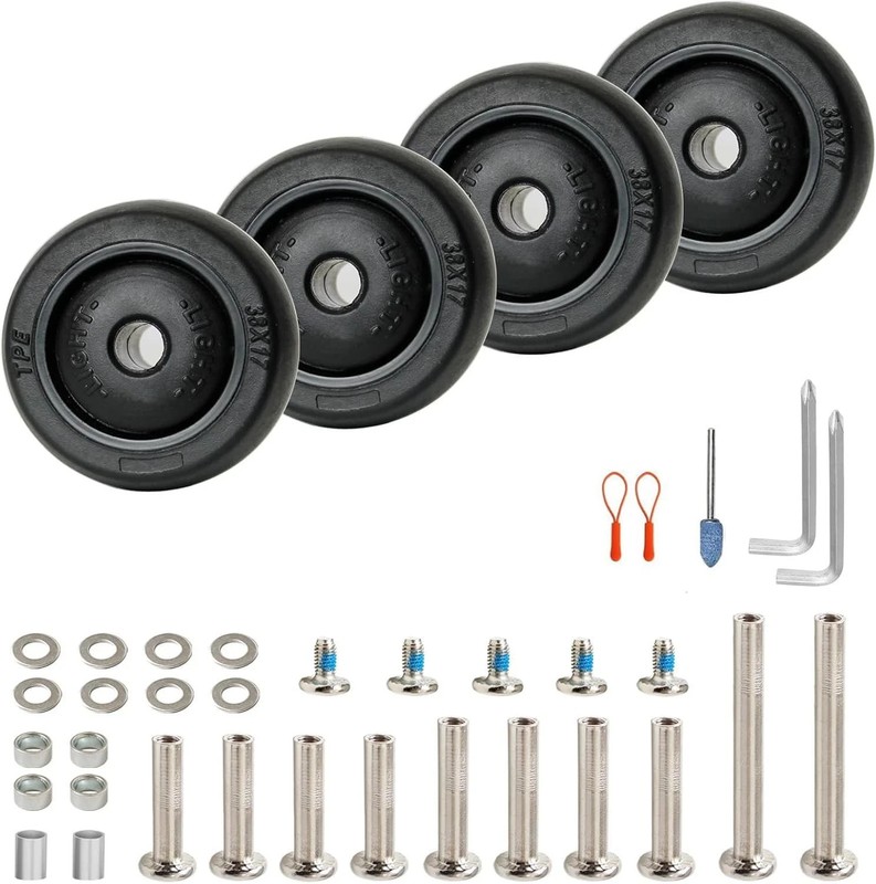 Luggage Suitcase Wheels Replacement Kit, 4 Pieces 1.5 38mm Wheels, Black