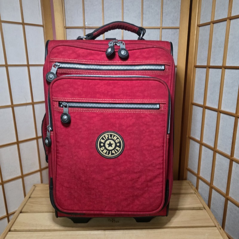 Kipling Unisex Small 2-Way Carry-On Rolling Luggage 20x12x9″ Soft Front Red