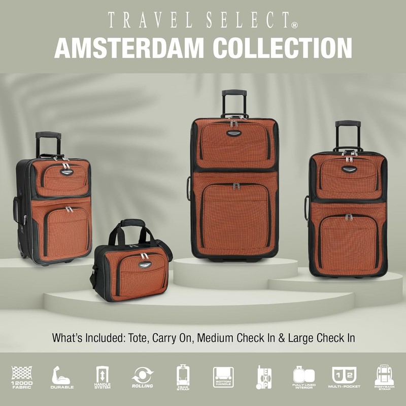 Travel Select 4 Piece Expandable Softside Luggage Set Carry On Tote Bag Burgundy gallery