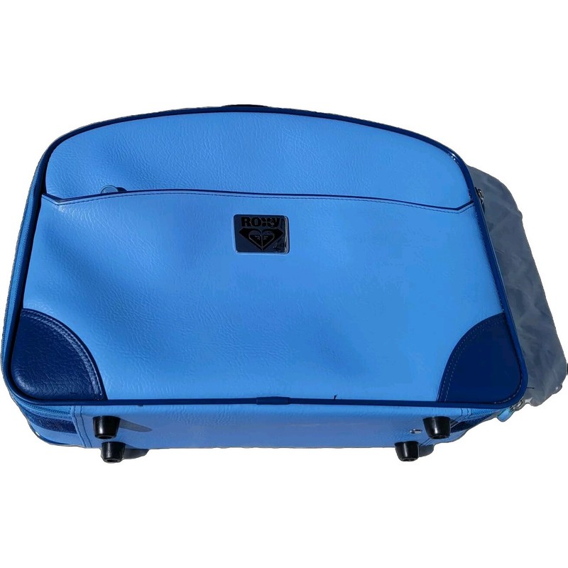 VNTG Y2K ROXY Quicksilver Hard Shell PVC Travel Luggage Suitcase Blue With Camo