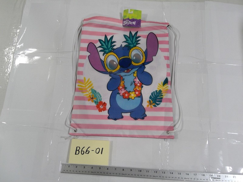 Disney Girls 14 In Drawstring Backpack Stitch Tropical Graphic Pink White Bag