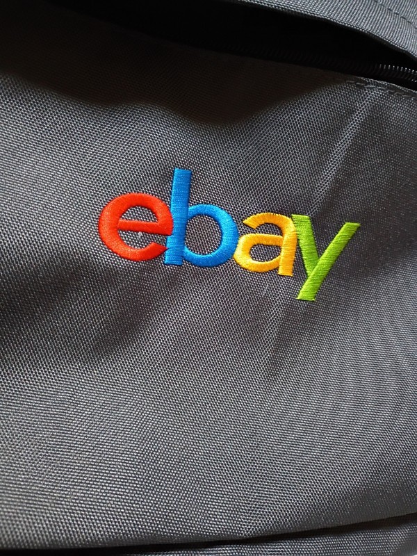 eBay Stitched Logo Backpack Gray Bag Embroidered Casual Travel Book Bag by Leeds gallery