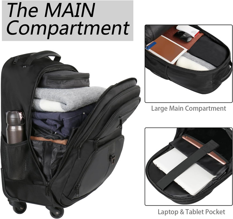 Rolling Backpack with 4 Wheels, 17 Inch Roller Travel Laptop Backpack for Women gallery