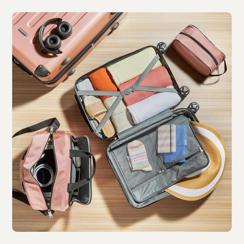 Amazon Basics 4-Piece Luggage Set, Two Hardside Suitcases, 28-22-15-10 Rose Gold gallery