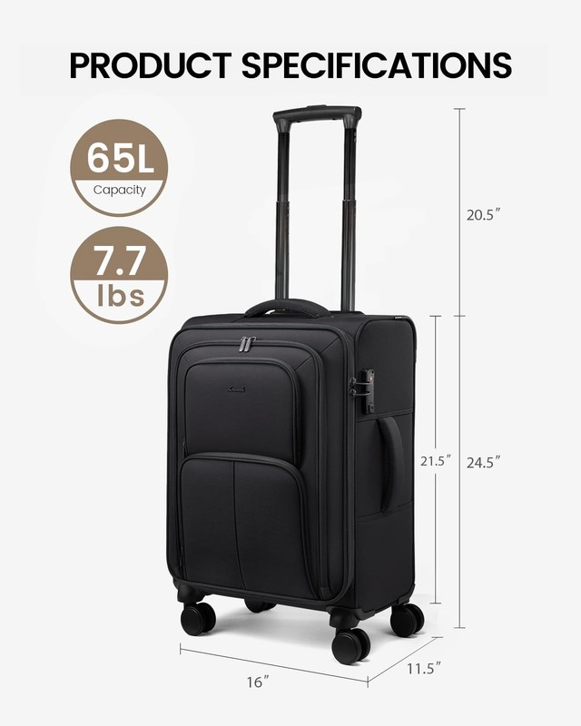 Medium Checked Luggage, 24 Inch Softside Suitcases with Spinner Wheels, Light... gallery