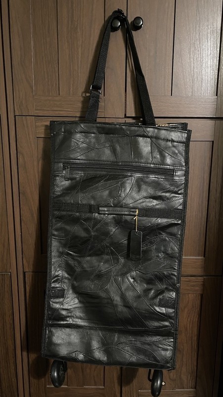 Patchwork leather & Tapestry Rolling Tote Bag Foldable Wheels