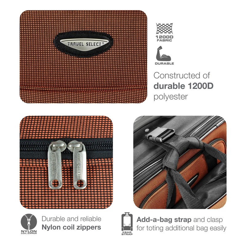 Expandable Softside Luggage Set with Rolling Wheels – 4-Piece Orange Set gallery